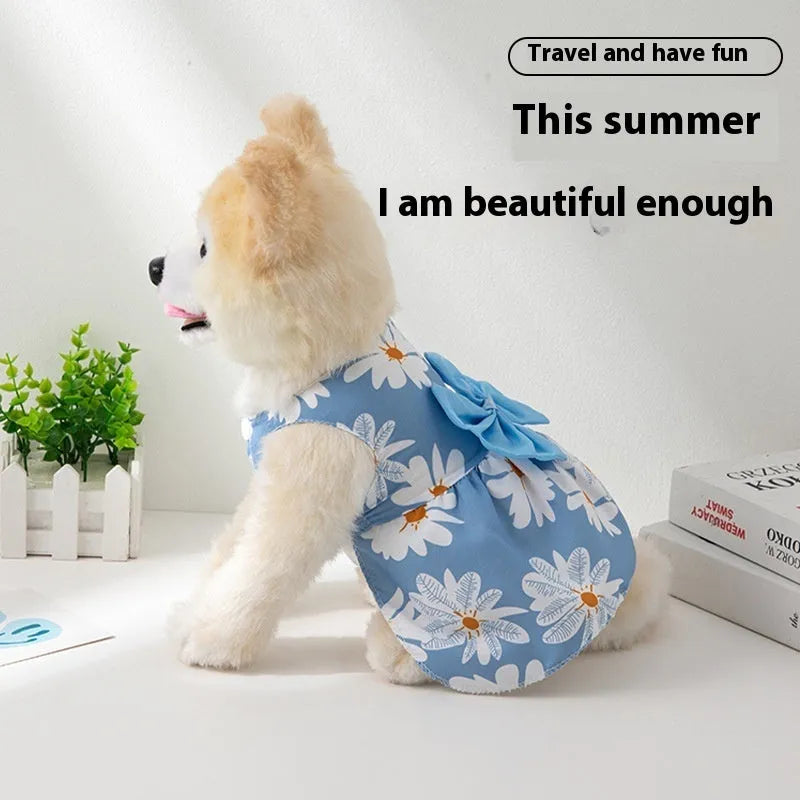 Ultra-thin pet dress with floral butterfly knot princess design in multiple bow colour options