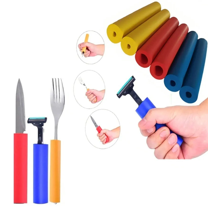 Rubber grip hose auxiliary tool for tableware and pens, showing inner diameters of 10mm and 18mm.