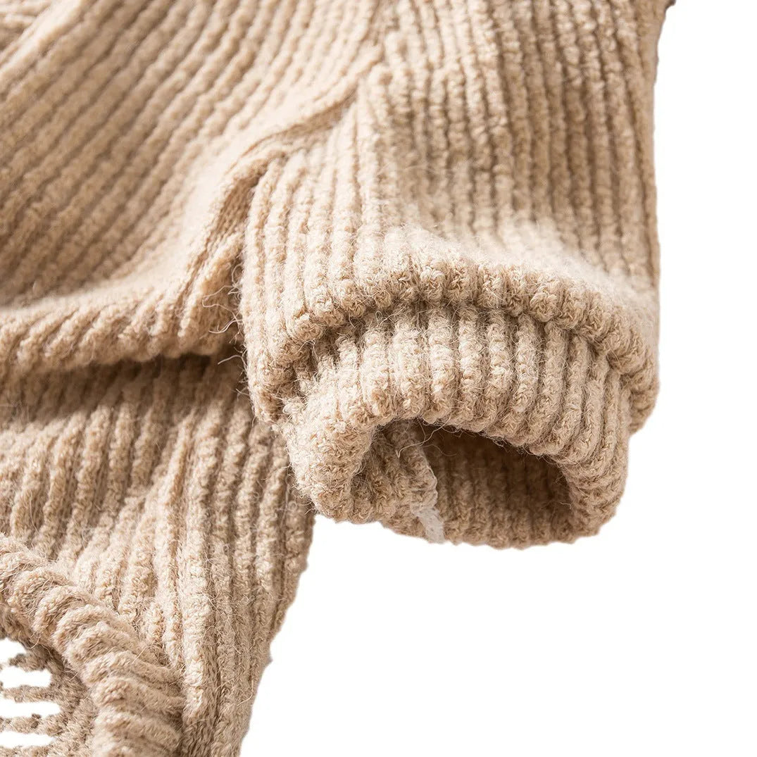 Brown cloth sweater pullover on a small dog, showing casual style and fit.
