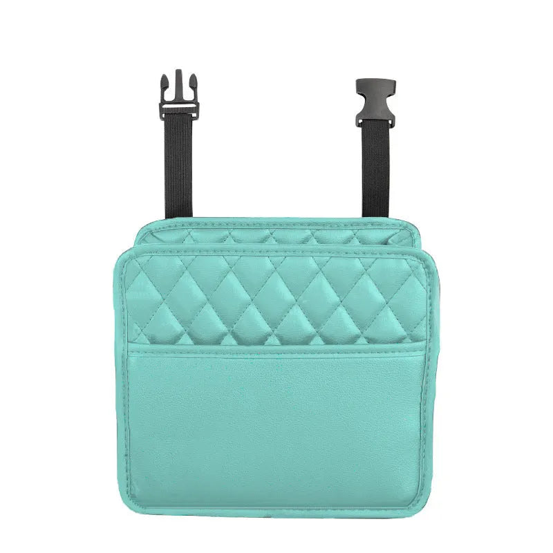 Leather car hanging storage organiser in black pink green white colour options measuring 25x25x8cm