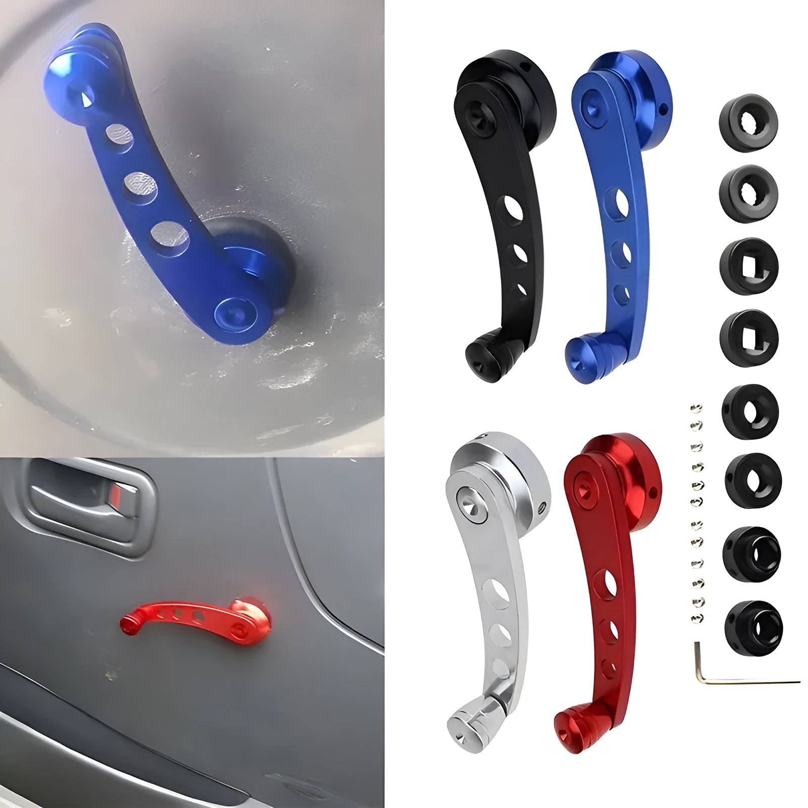 Pair of black alloy car door handles for lifter hand crank modification