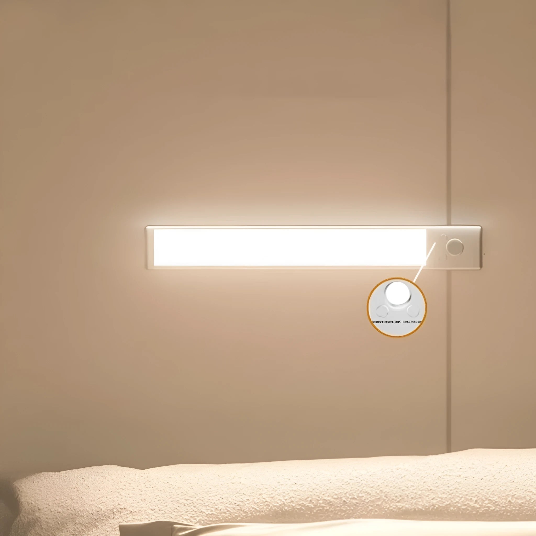 White plastic LED induction cabinet light with sensor, 24cm, rechargeable battery, no-drilling mount