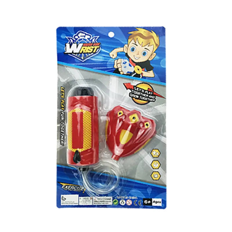 Hand-held plastic water gun in red and blue colours with compact 24x7cm size for outdoor water play
