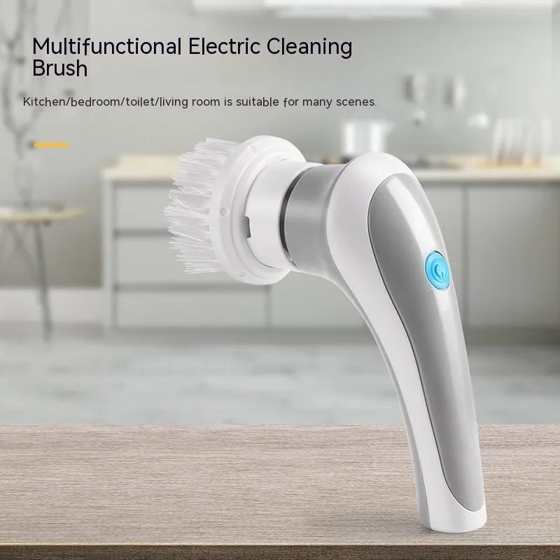 Cordless electric cleaning brush with multiple brush heads in white gray or purple options