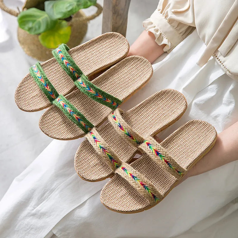 Women's indoor non-slip platform flip-flops with linen upper, available in multiple colours, size 35-40