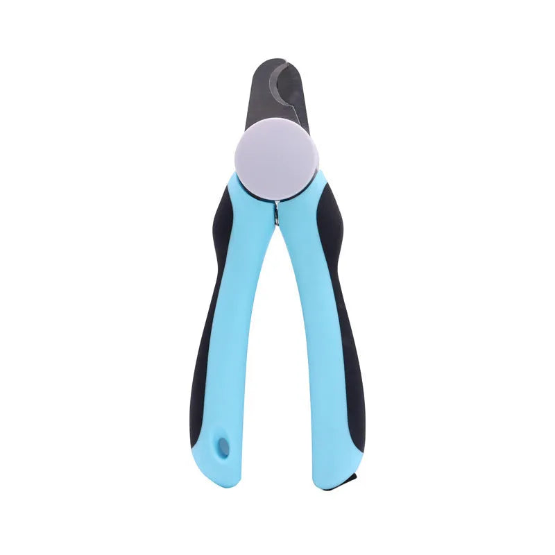 Blue heavy duty dog nail clippers with safety guard for large breed thick nails on a white background.