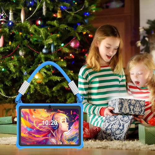 7-inch children's tablet silicone protective case with flat strap in sapphire blue and dark pink colours