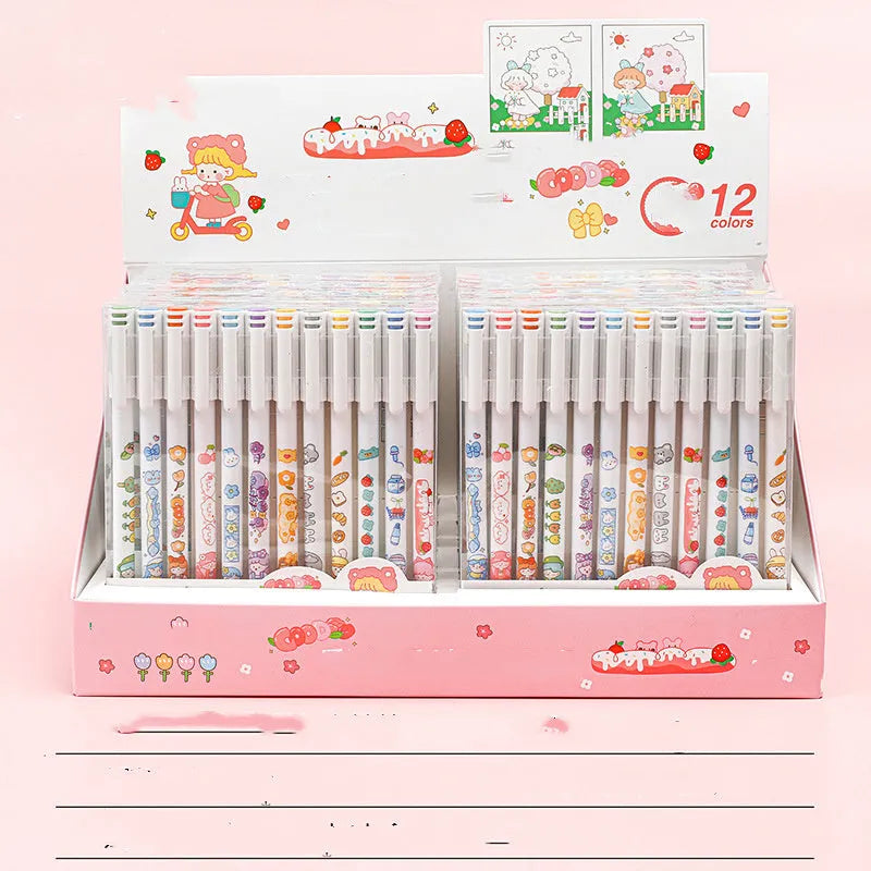 Twelve-colour cartoon gel pen set with 0.5mm plastic body for office hand accounting