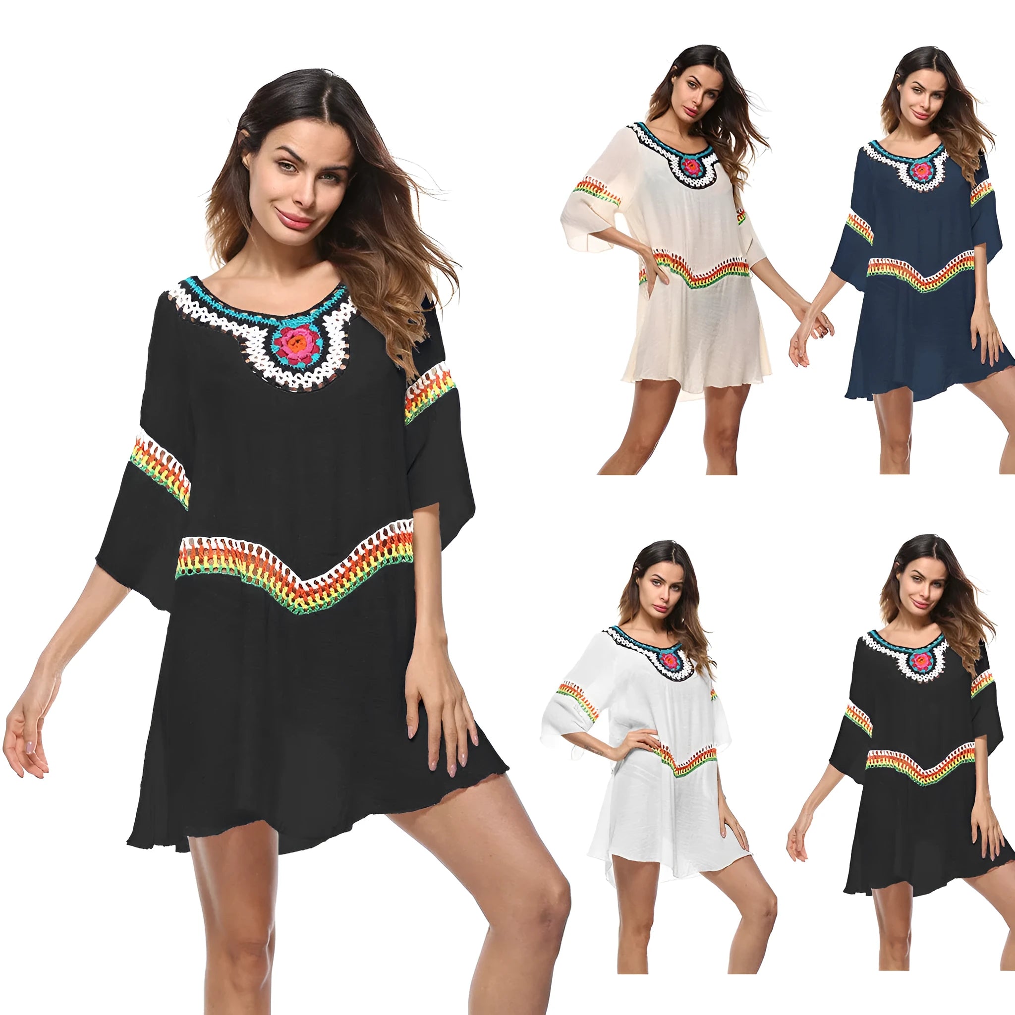 Women's crocheted ethnic style sun protection clothing cover-up on a beach