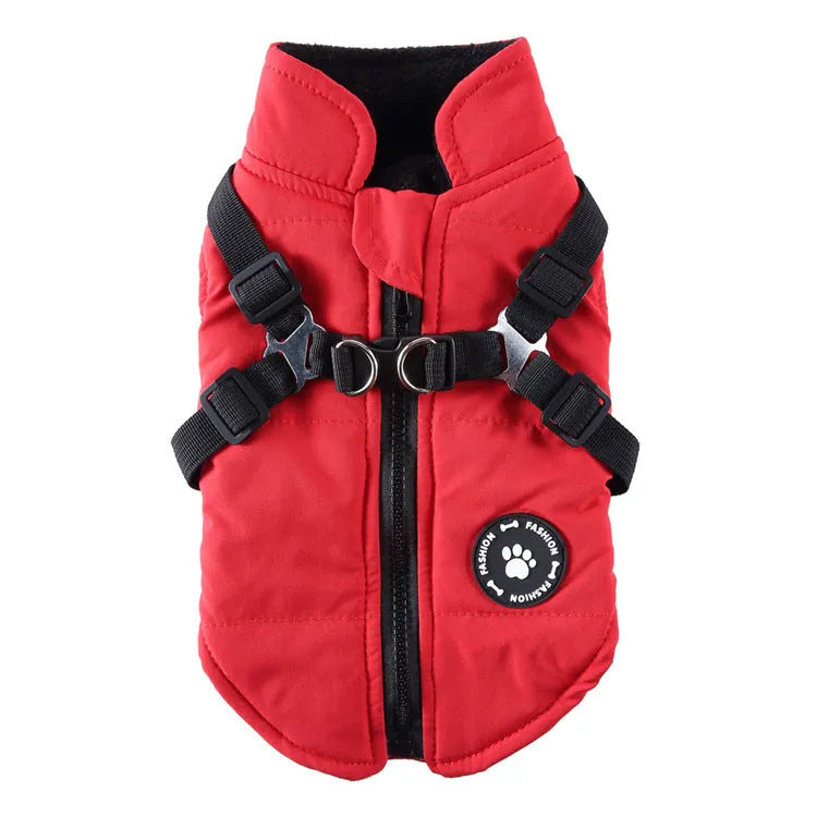 Adjustable chest strap dog winter coat in polyester with cotton-padded lining