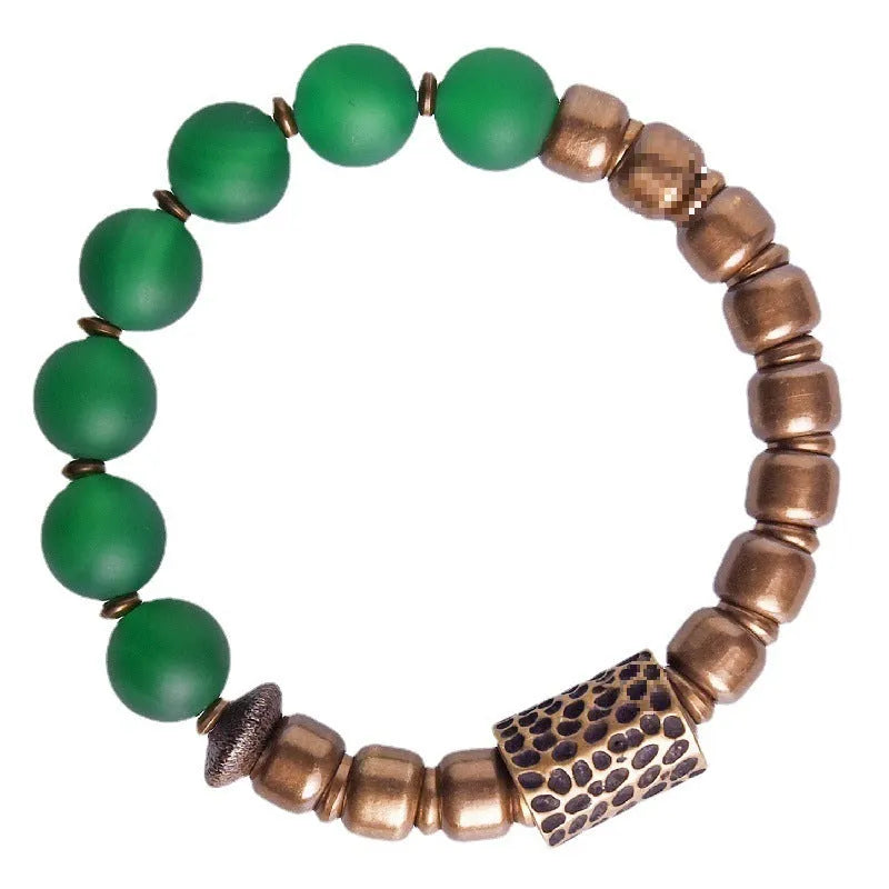 Ethnic style natural crystal couple's bracelet in green or red agate with retro design