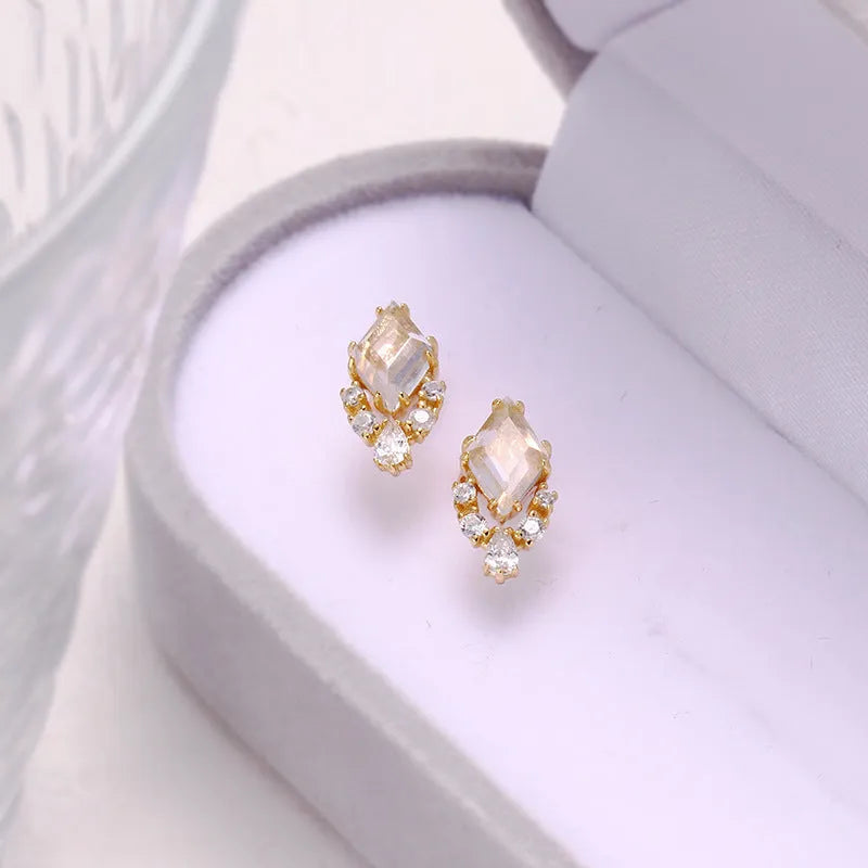 Geometric sweet white crystal earrings made from 925 sterling silver