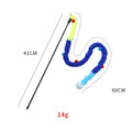 Cat teaser wand with long plush strip and colourful elements for interactive play