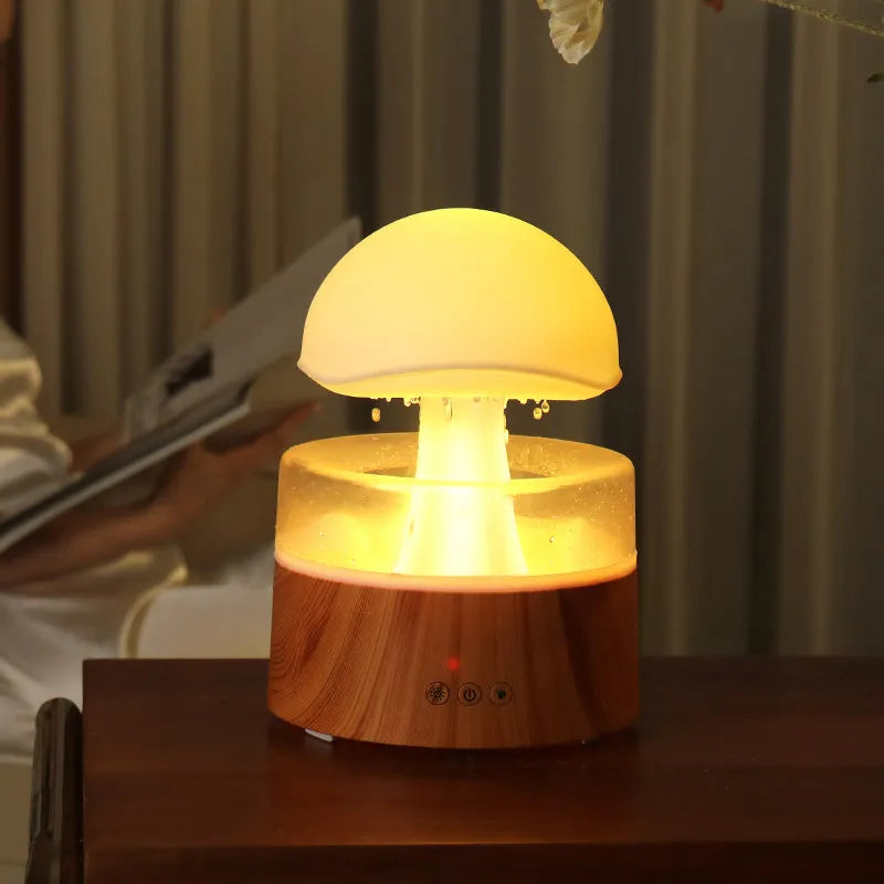 White Cloud Rain Humidifier aromatherapy machine with falling mist raindrops and coloured LED lights.