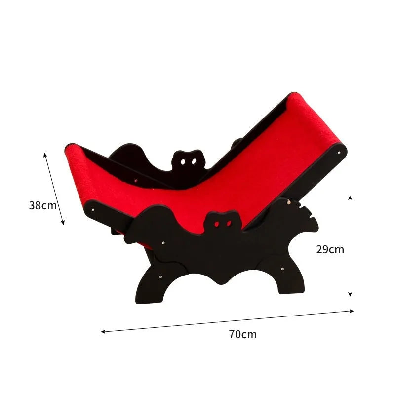 MW-054 wooden cat recliner bed with black and red bat Halloween design.