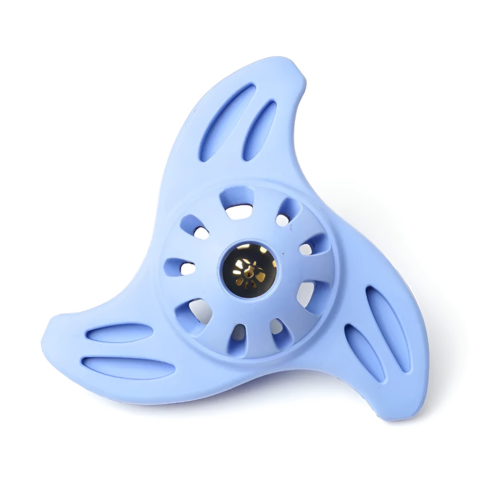 Blue durable plastic boomerang molar shaped chew toy for medium and large dogs.