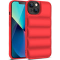 Down jacket style flexible TPU phone case for iPhone, shown in solid blue colour.
