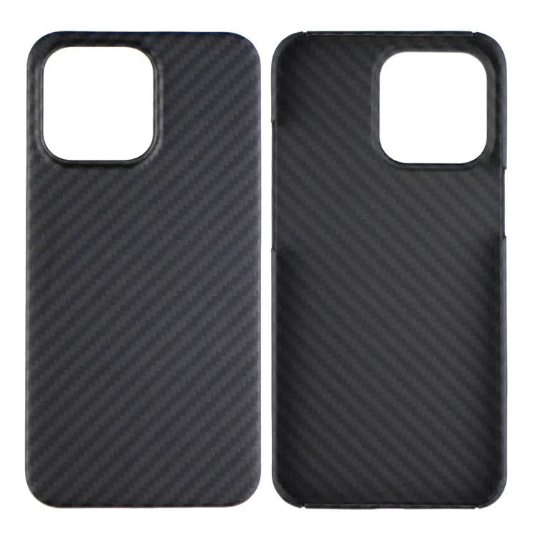 Dull black kevlar fibre iPhone case with volcanic crater texture and MagSafe ring