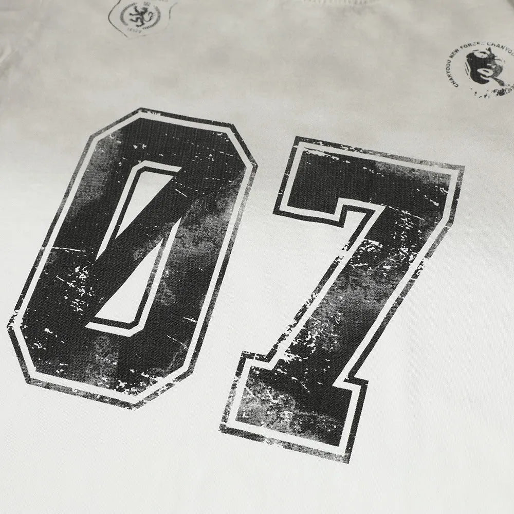 Men's black and white pure cotton short-sleeved T-shirt with a printed design.