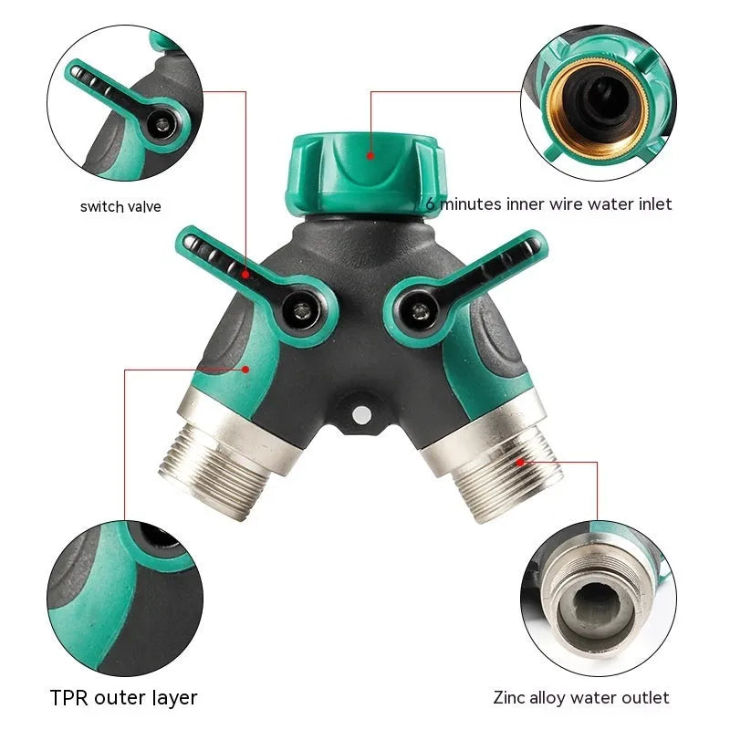 Zinc copper alloy garden ball valve diverter with 6 connection points