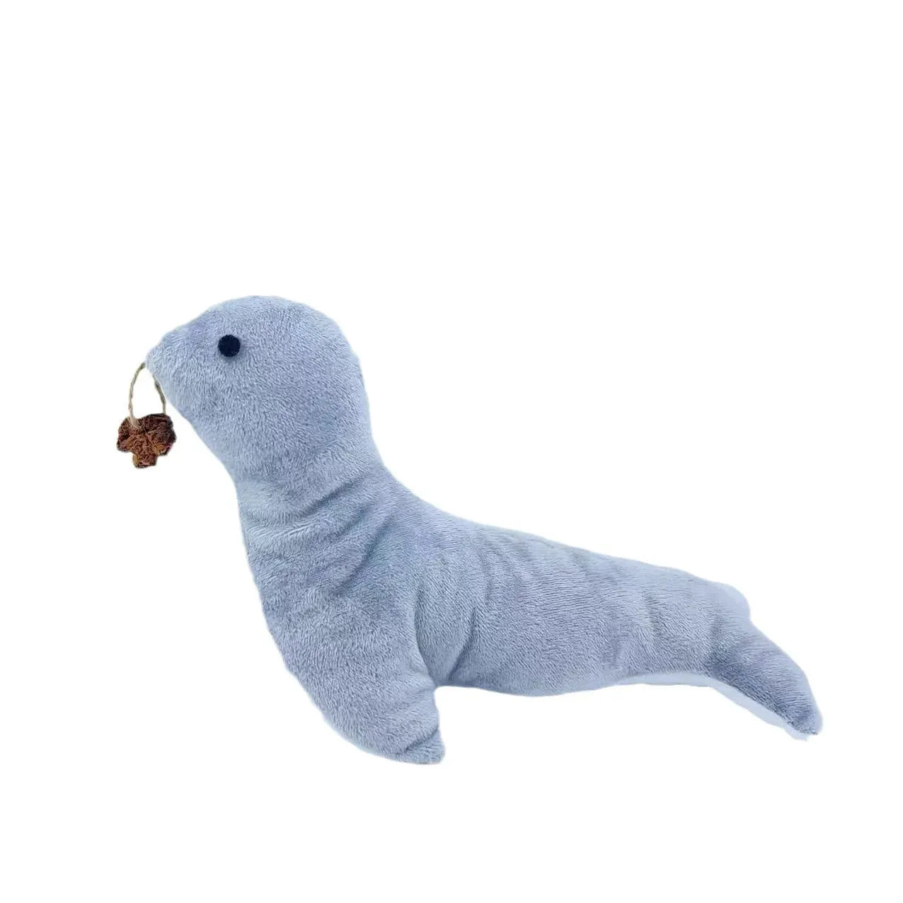Blue sea lion plush cat toy with bell sound catnip scent and gall fruit texture for teeth grinding