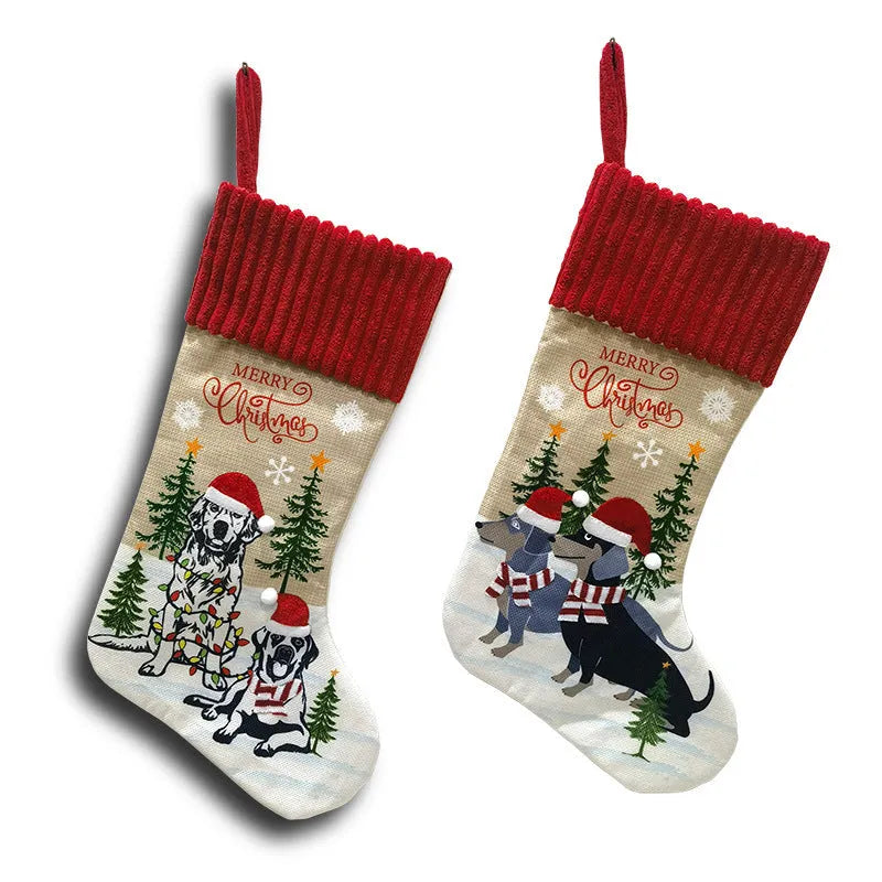 Christmas tree pendant with pet sock designs measuring 46cm by 28cm