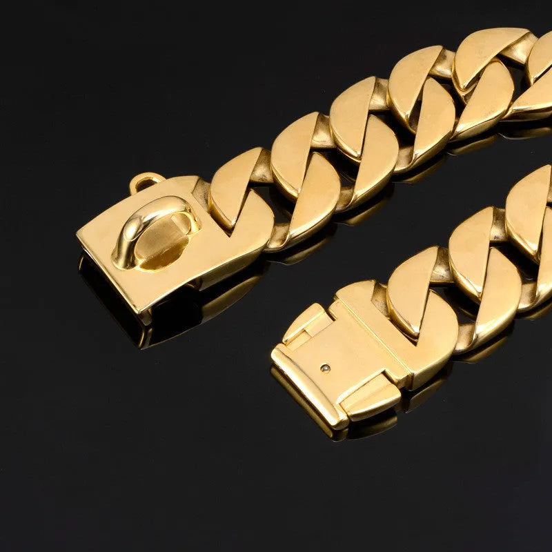 Widened 42mm stainless steel titanium dog bib reinforcement collar in gold finish
