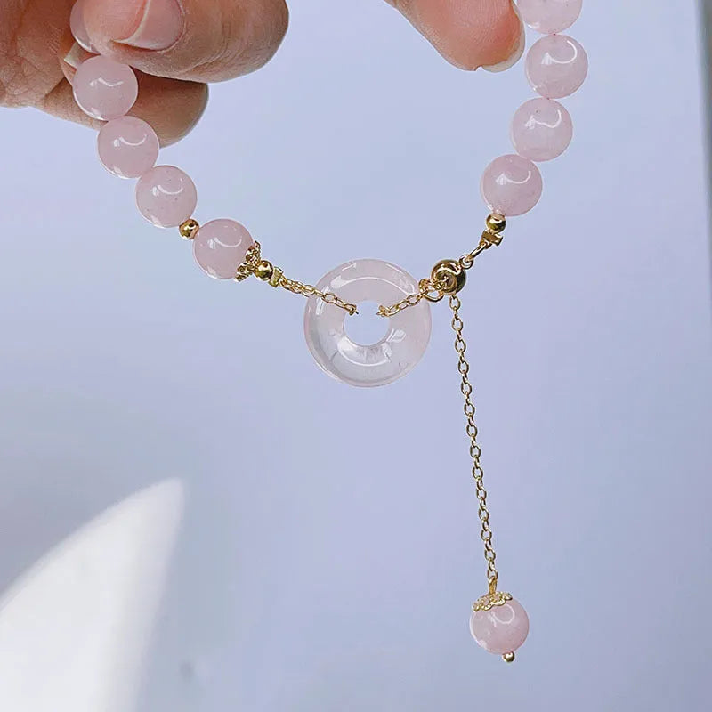 Pink crystal safety buckle bracelet with peace buckle design for women