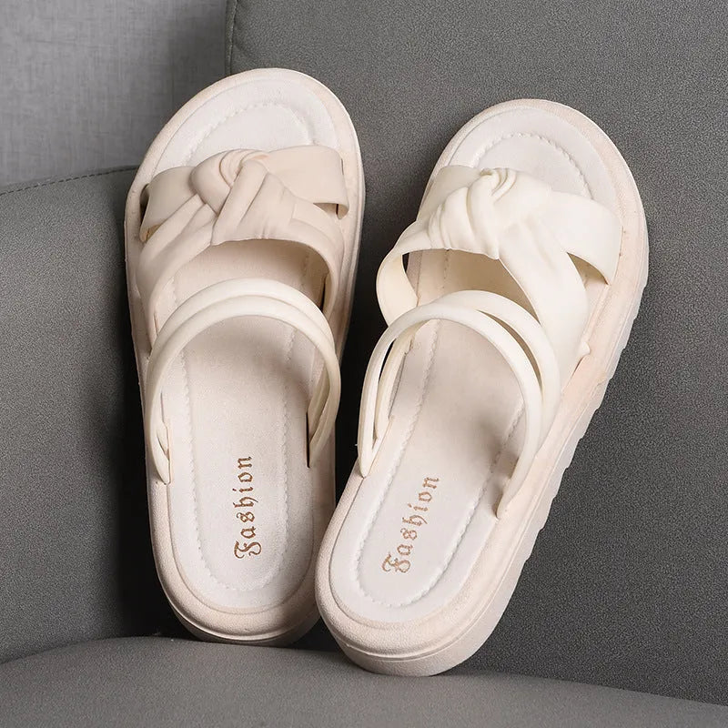 Women's black and white two-way wear sandals with thick soft back and injection moulded PVC soles