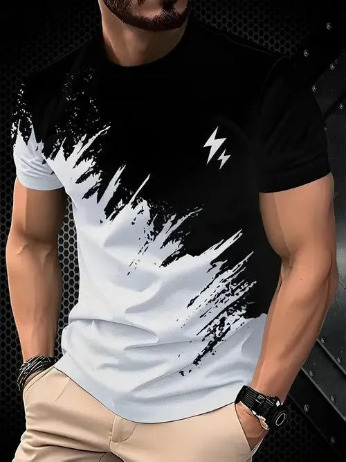 Men's loose fit polyester t-shirt in contrast colours with short sleeves for summer casual wear