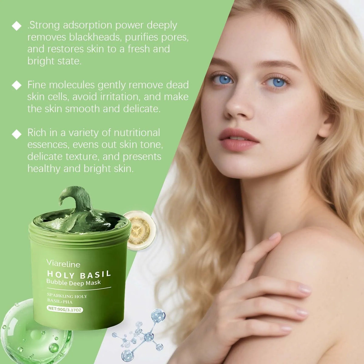 Holy Basil Bubble Deep Mask Set - single pack, colour option set, with bentonite clay and basil leaf extract