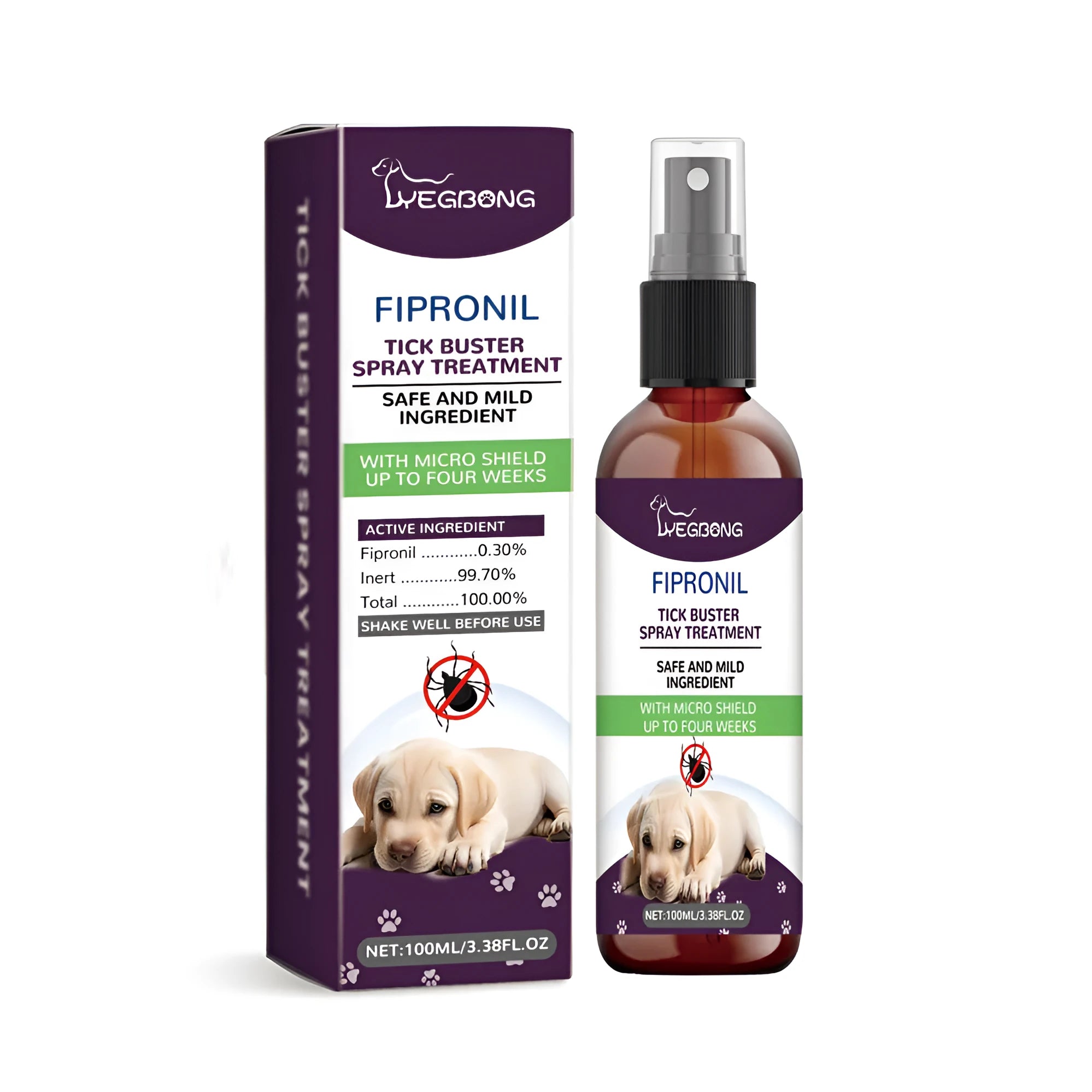 100ml pet pest spray bottle with fipronil and botanical extracts for flea and tick control on dogs and cats
