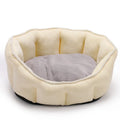 Grey cat kennel house with hammock attachment and plush interior, measuring 46cm square