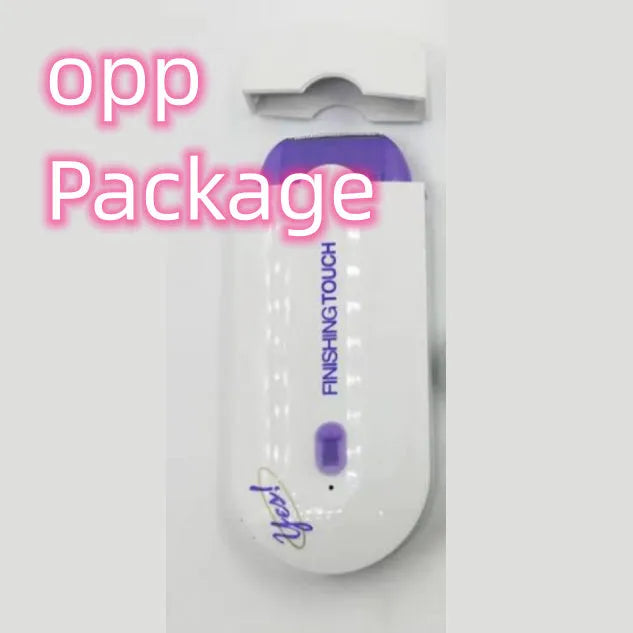 Finishing Touch rechargeable hair remover device with foil head and trimmer head on a white background