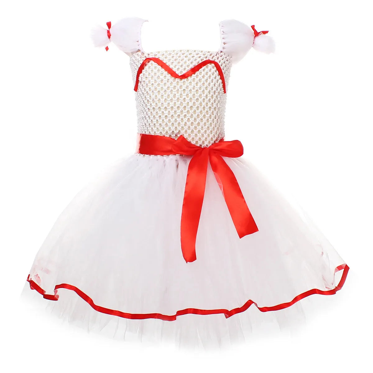 Children's Halloween Costume Dress Ghost Doll White Cosplay Skirt Princess Dress with Bow Hair Clips for Girls Ages 2-12 Years Nylon and Polyester Fabric Sizes S to XXL Solid Colour European and American Style