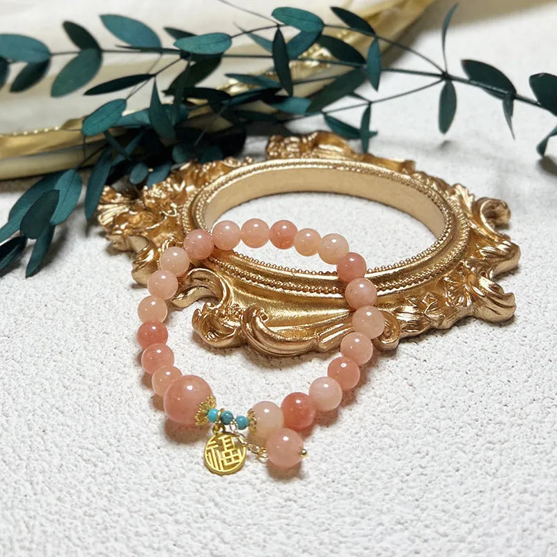 Pink natural stone bracelet with adjustable alloy chain for women
