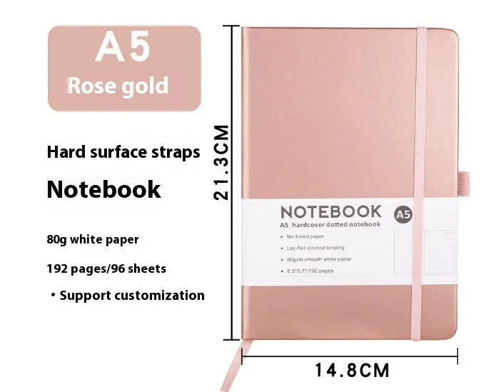 A5 diary with soft PU leather cover in a skin feeling texture, open to show horizontal line pages.