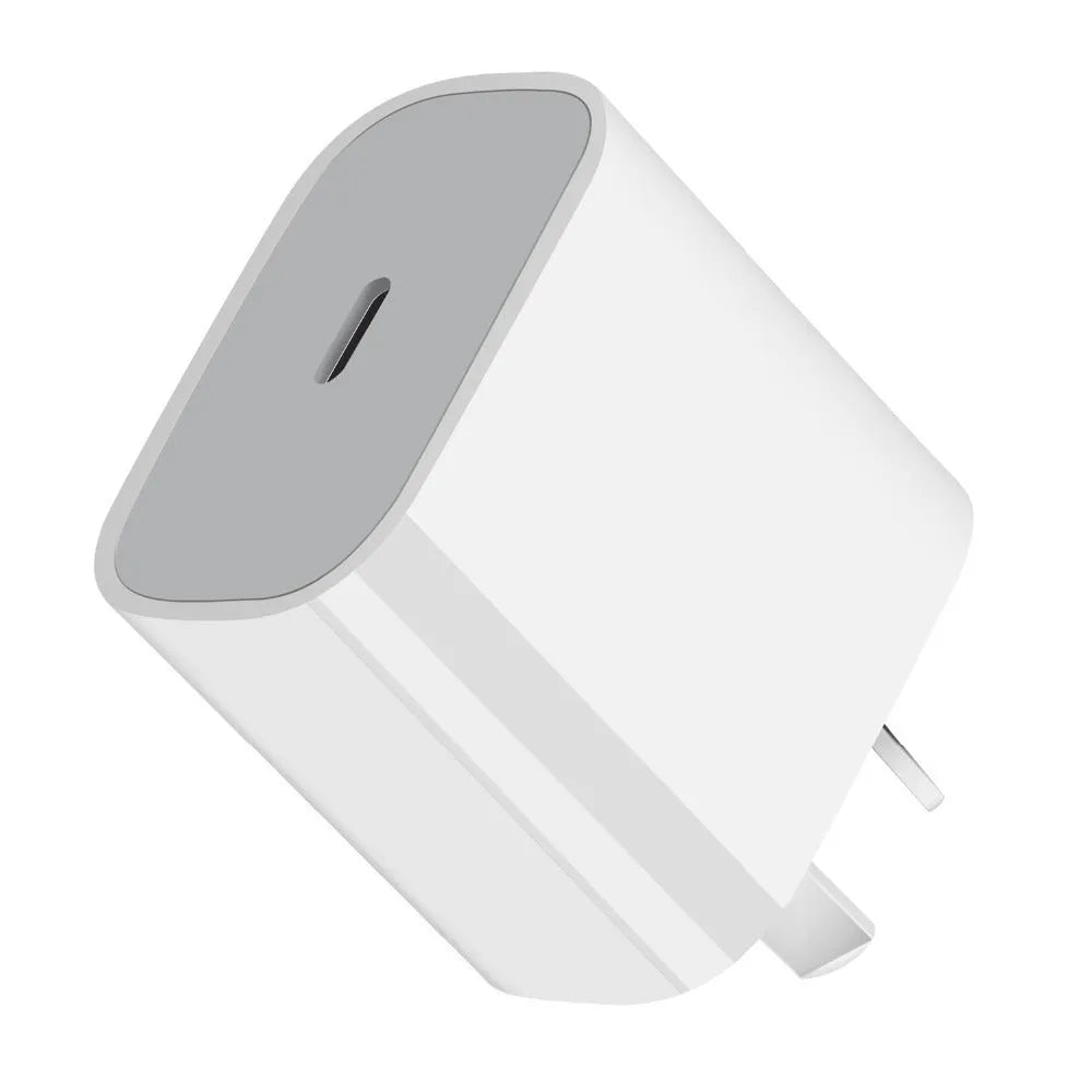 White 20W USB Type-C PD wall charger with set of five international travel plug adaptors