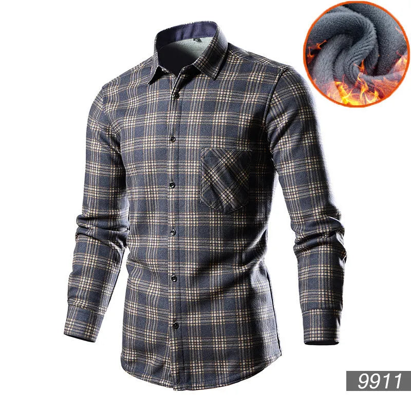 Men's solid colour fleece-lined cotton blend cardigan on a hanger, loose fit style.