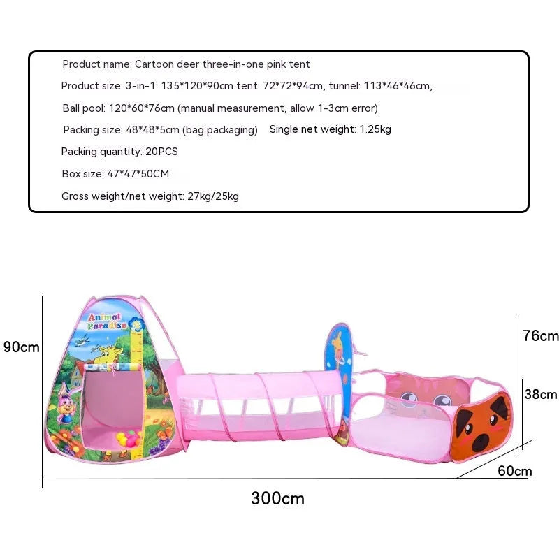 Underwater World themed children's cloth tent with connecting tunnel and ball pool play centre