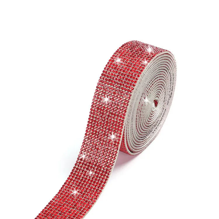 Self-adhesive water drill rhinestone strip in white and AB colour on a one-yard roll.