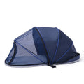 Folding cat travel tent with half mesh panels in blue or black colour options