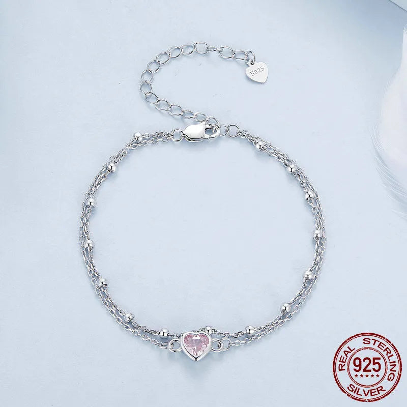 925 sterling silver heart-shaped bracelet with 6mm pendant and adjustable chain