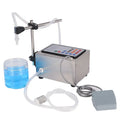 CNC automatic quantitative liquid filling machine with digital display and dispensing nozzle on a workbench.