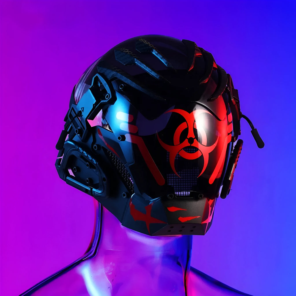 Black Bioweapon full face prop mask CYBER04 model showing helmet design