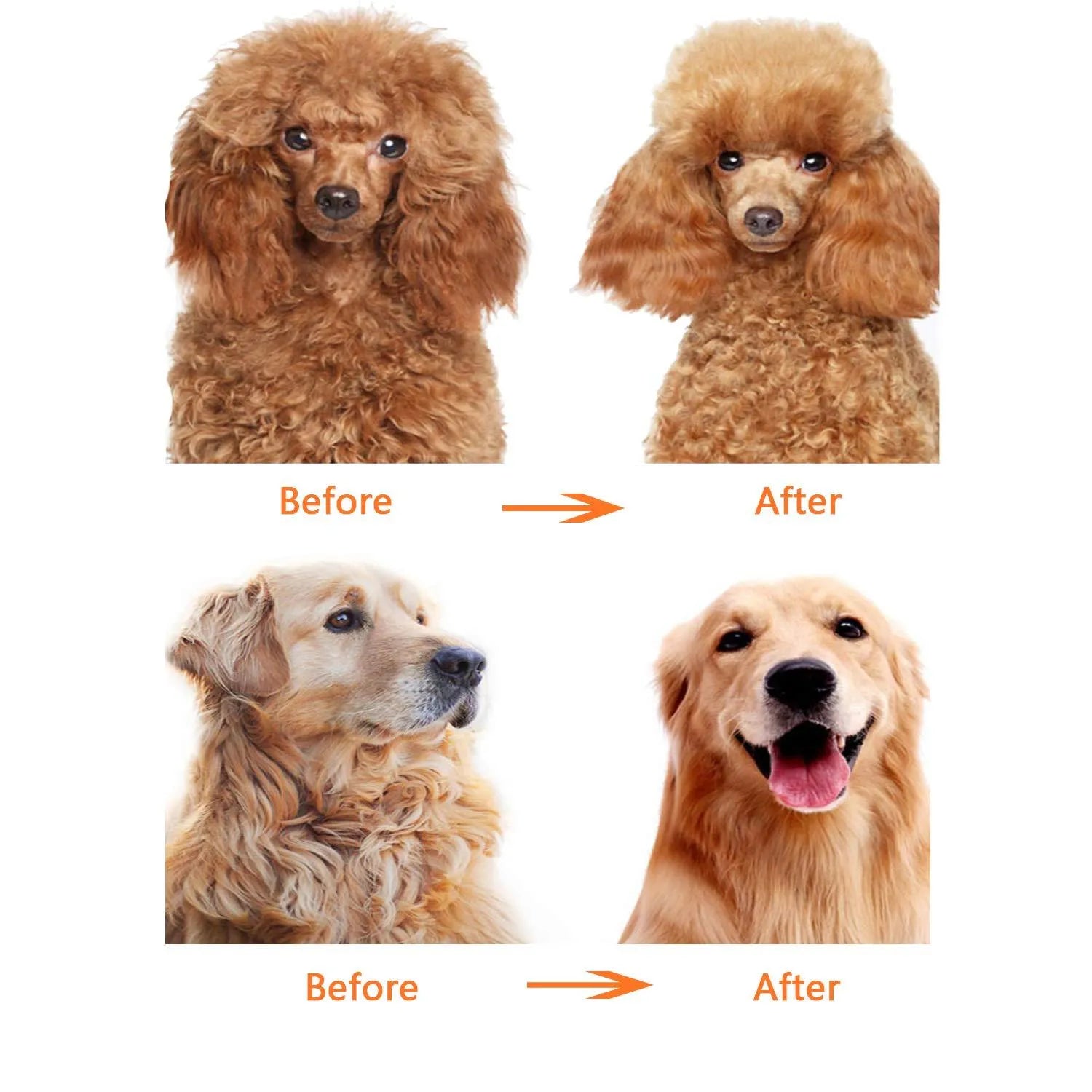 Red pet grooming comb with dual-length stainless steel teeth and an anti-slip plastic handle.