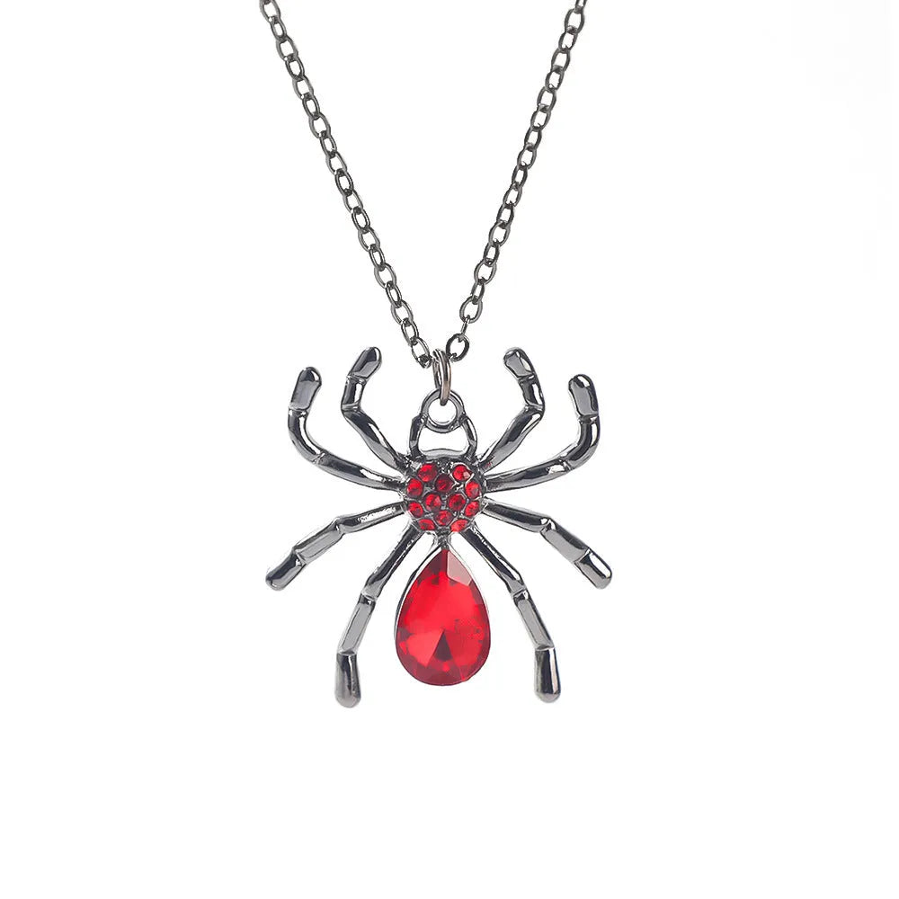 Dark gothic Halloween necklace with a choice of zinc alloy pendants: bat, spider, skull wings, cross, or love heart on a regular chain.