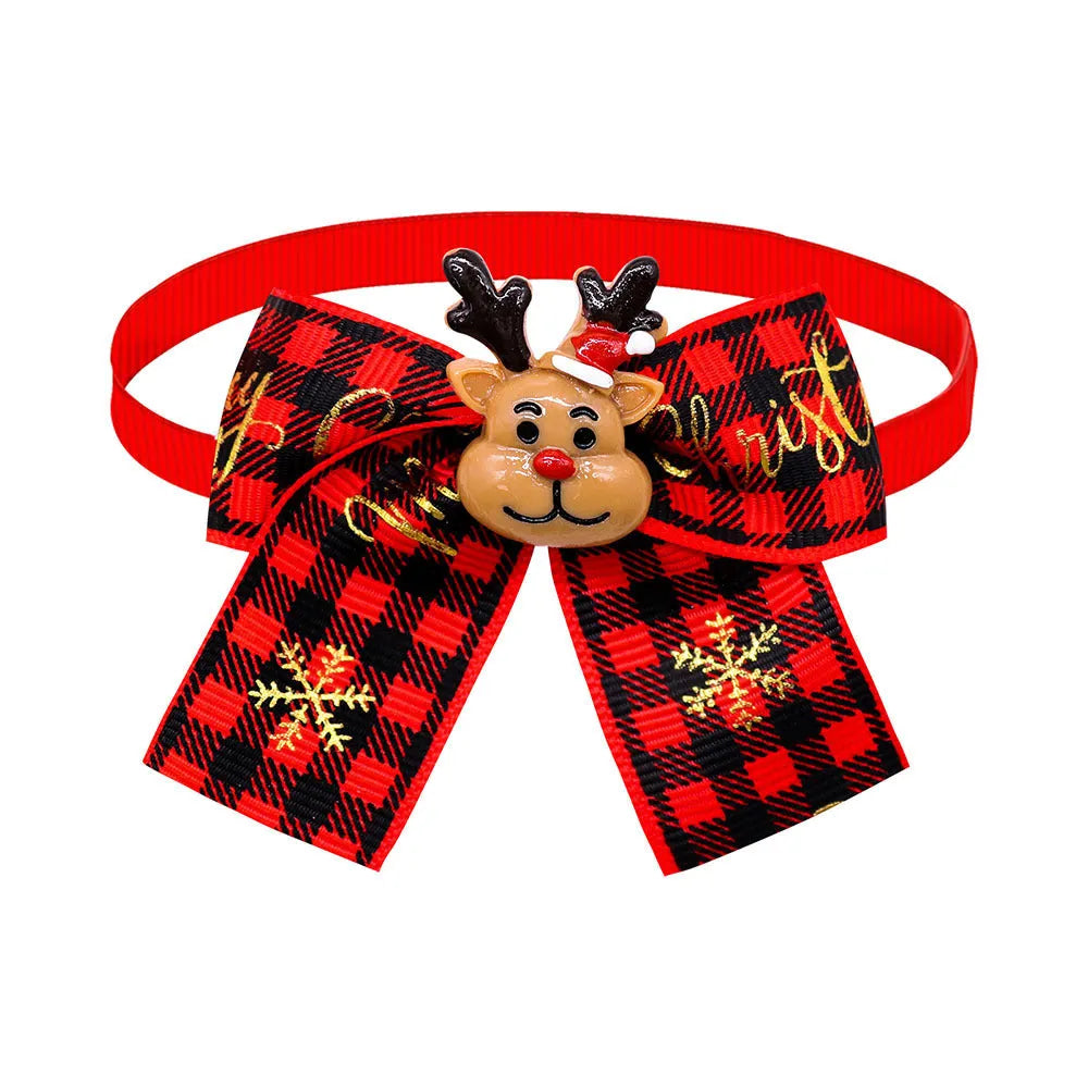 Red and green Christmas pet bow tie accessory for dogs or cats with British style design