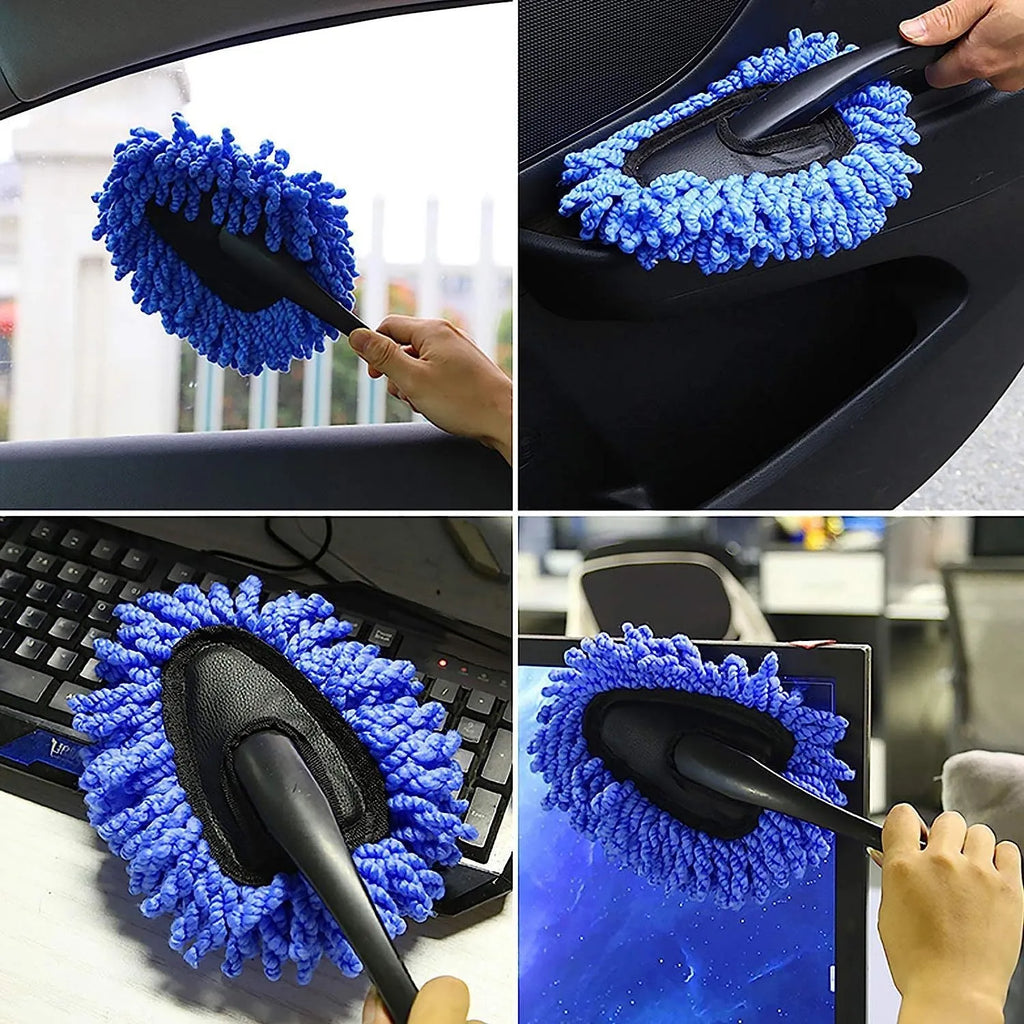 Car dust collector with retractable handle and 5-piece microfiber brush set for car and home cleaning