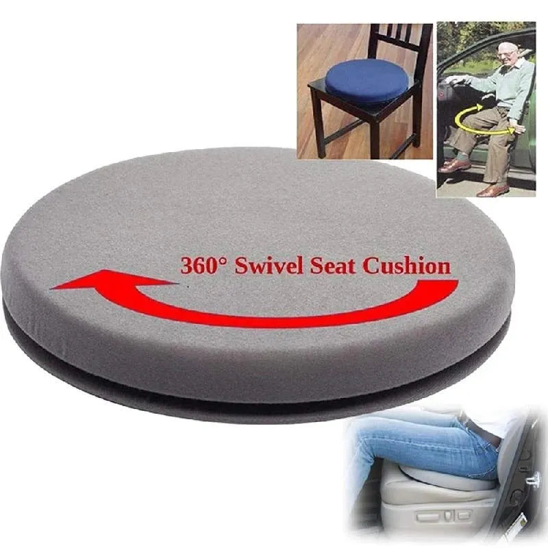 Rotating non-slip car seat cushion with short plush cover on a car seat.